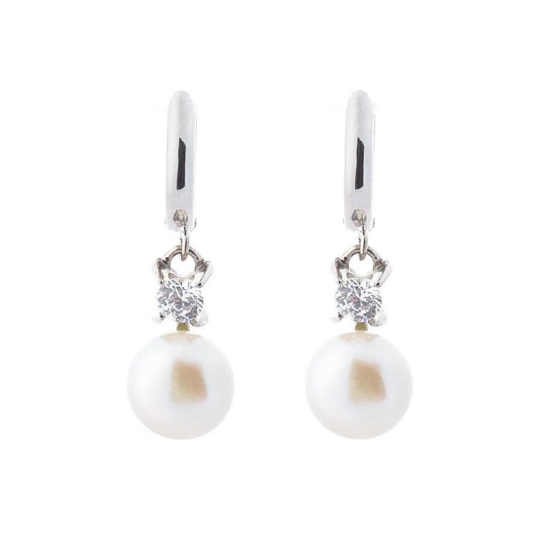 Золоті сережки з культ. прісн. перлами і фіанітами с02893ф від ювелірного магазину Онікс