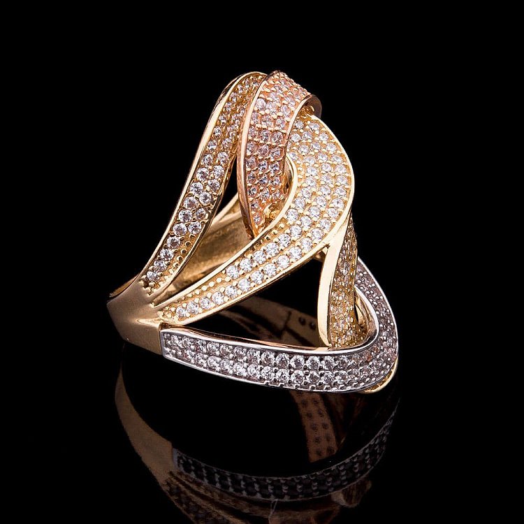 Кольцо с фианитами из золота к03908 - 2 Кольцо с фианитами из золота к03908 от ювелирного магазина Оникс - 2