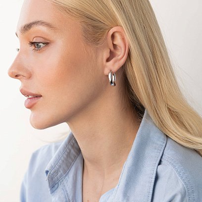 Овальные серьги в белом золоте с07857 №4