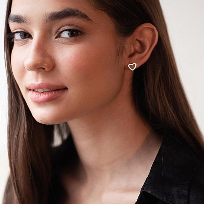 Сережки - пусети "Сердечки" у білому золоті с08170 №6