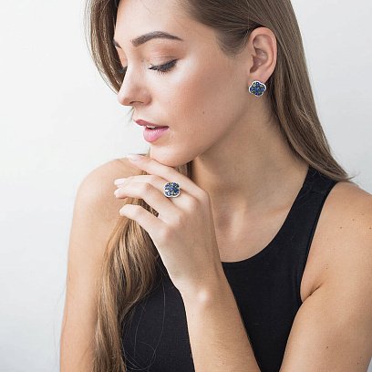 Золота каблучка з сапфірами, діамантами і уваровітом кб0087gm №3