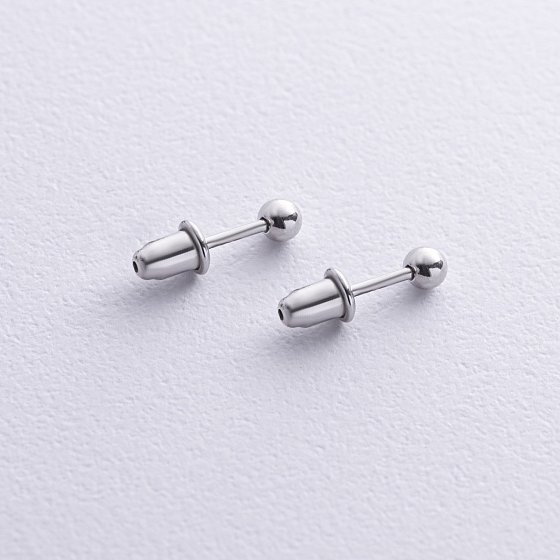 Серьги - пусеты "Шарики" в серебре (0.4 см) 122892 №4
