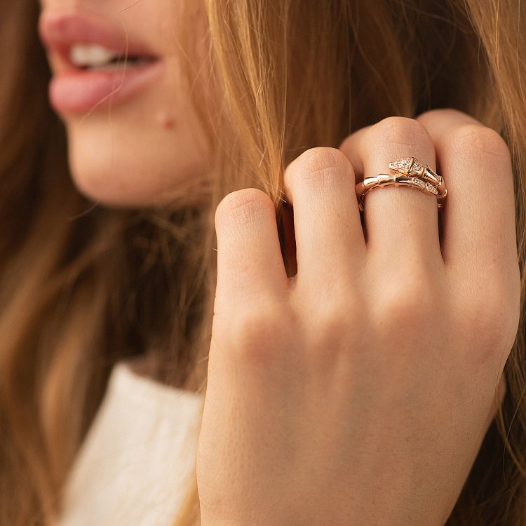 Кольцо "Змея" в красном золоте (фианиты) к08086 от ювелирного магазина Оникс - 3