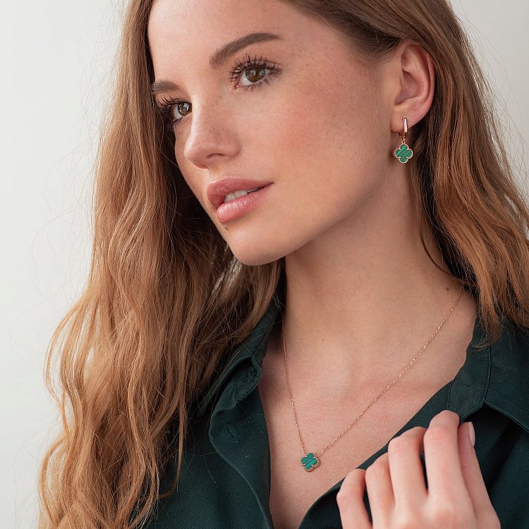 Кольє "Конюшина" в червоному золоті (малахіт) кол01774 від ювелірного магазину Онікс - 1