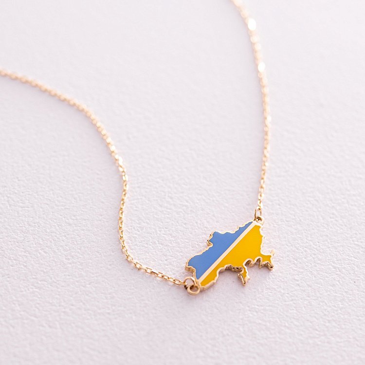 Колье "Карта Украины" в желтом золоте (голубая и желтая эмаль) кол02323 от ювелирного магазина Оникс - 2