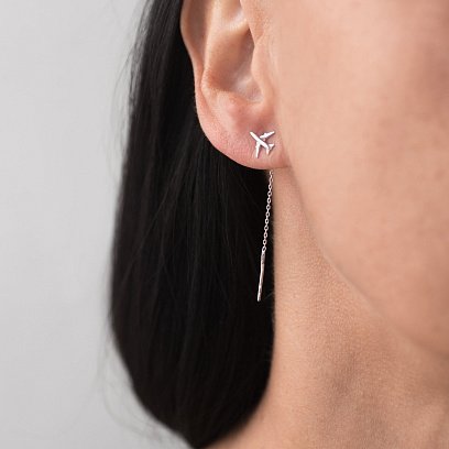 Срібні сережки - протяжки "Літачок" 123158 №5