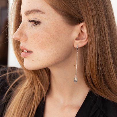 Асимметричные серебряные серьги "Герб Украины - Тризуб" 123242 №6