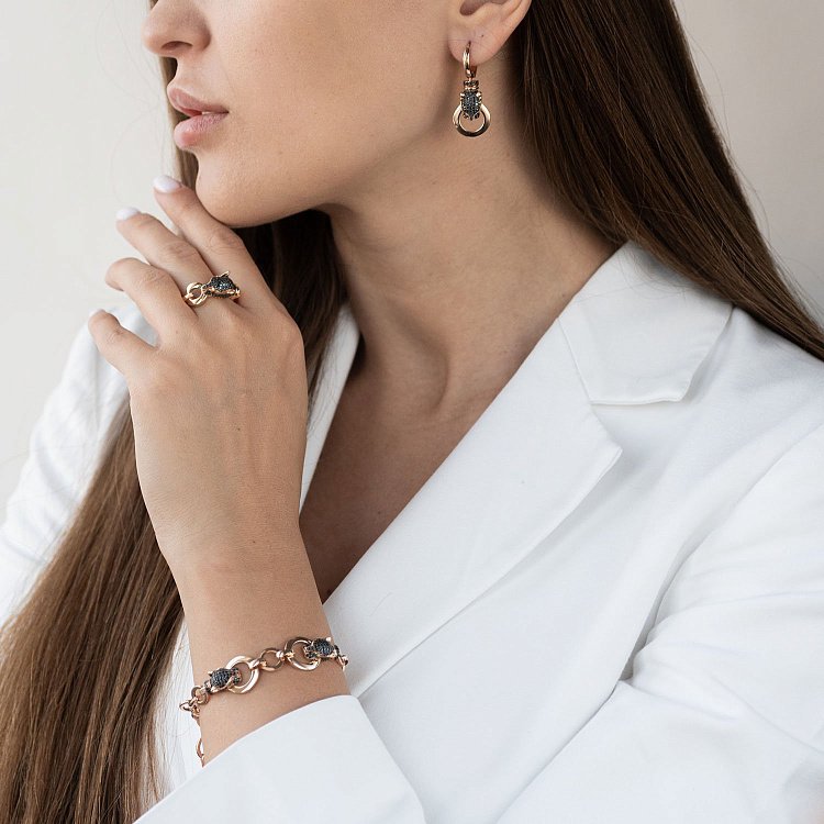 Золота каблучка "Пантера" (чорні фіаніти) к06700 від ювелірного магазину Онікс - 6