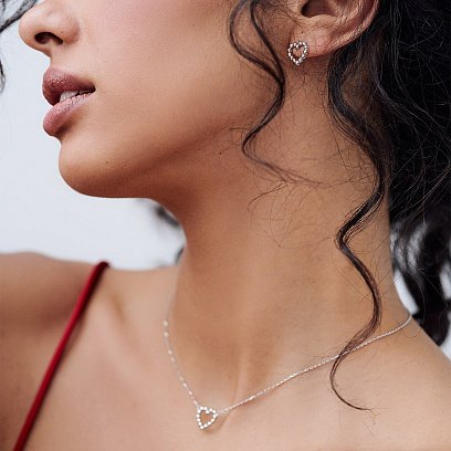 Сережки-пусети "Закохані серця" в білому золоті с06897 №4