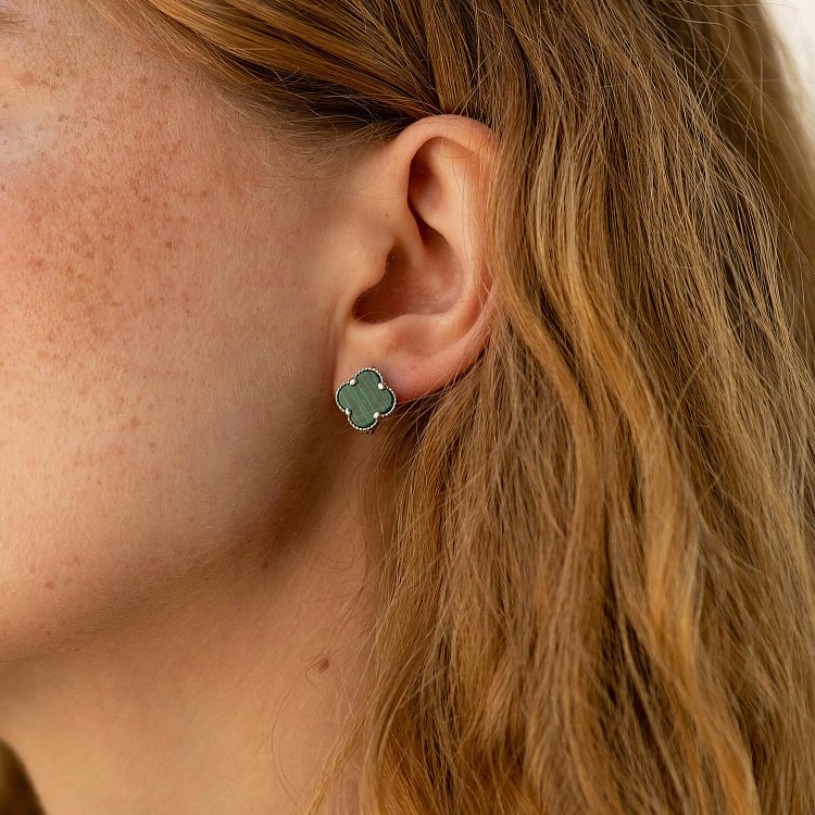 Срібні сережки "Конюшина" (малахіт) 122841 від ювелірного магазину Онікс - 1