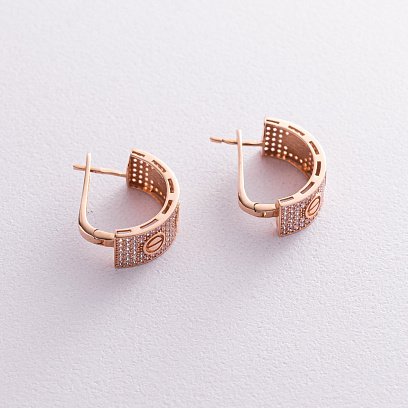 Золотые серьги "Love" с фианитами с04930 №3