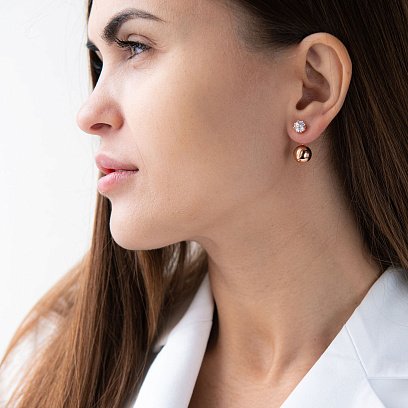 Серьги "Шарики" в красном золоте с фианитами с06976 №4
