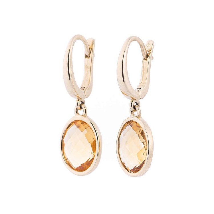 Золотые серьги с цитрином 14048690ц от ювелирного магазина Оникс - 1