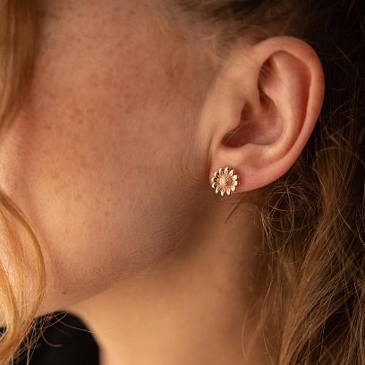 Сережки - пусети "Соняшники" у червоному золоті с08274 №2