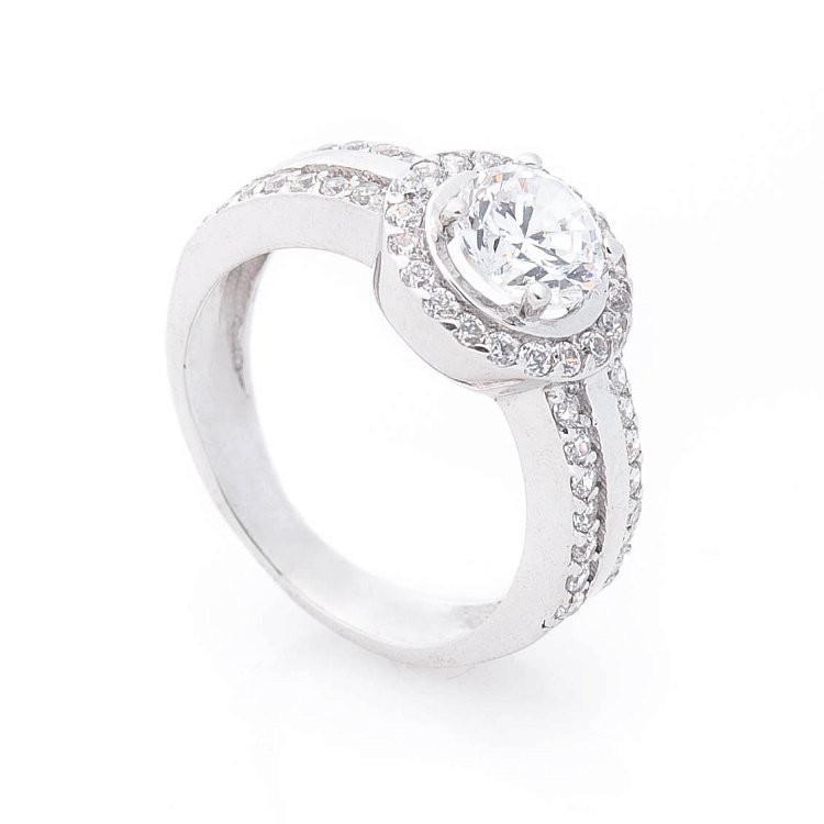 Золота каблучка з фіанітами к01697ж від ювелірного магазину Онікс