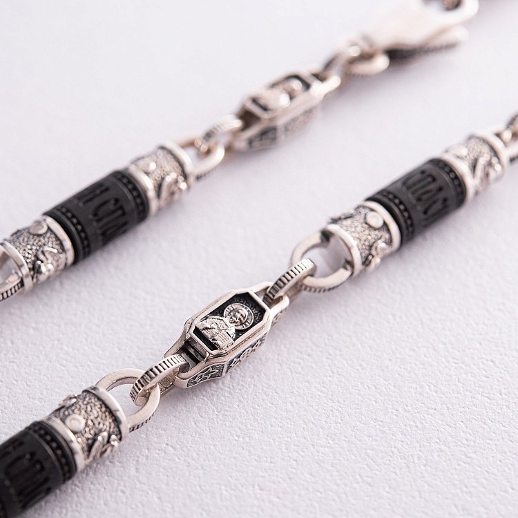 Чоловічий срібний ланцюжок "Спаси і збережи" з ебеновим деревом 629 від ювелірного магазину Онікс - 6