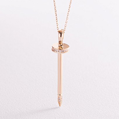 Колье "Гвоздь" в желтом золоте (фианиты) кол02184 №5