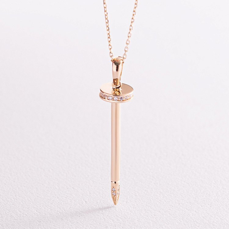 Колье "Гвоздь" в желтом золоте (фианиты) кол02184 от ювелирного магазина Оникс - 4