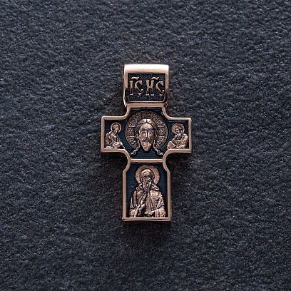 Золотий православний хрест "Спас Нерукотворний. Святитель Миколай Чудотворець. Георгій Переможець" п03824 №3