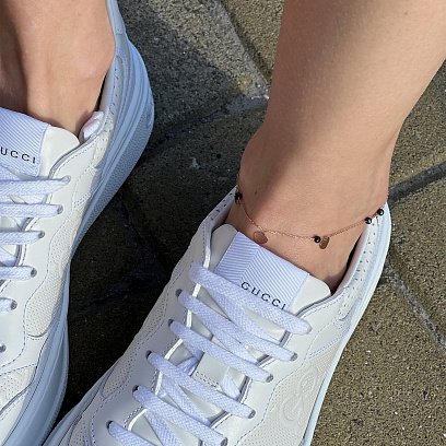 Золотой браслет "Сердечки" на ногу (фианиты) б04884 №8