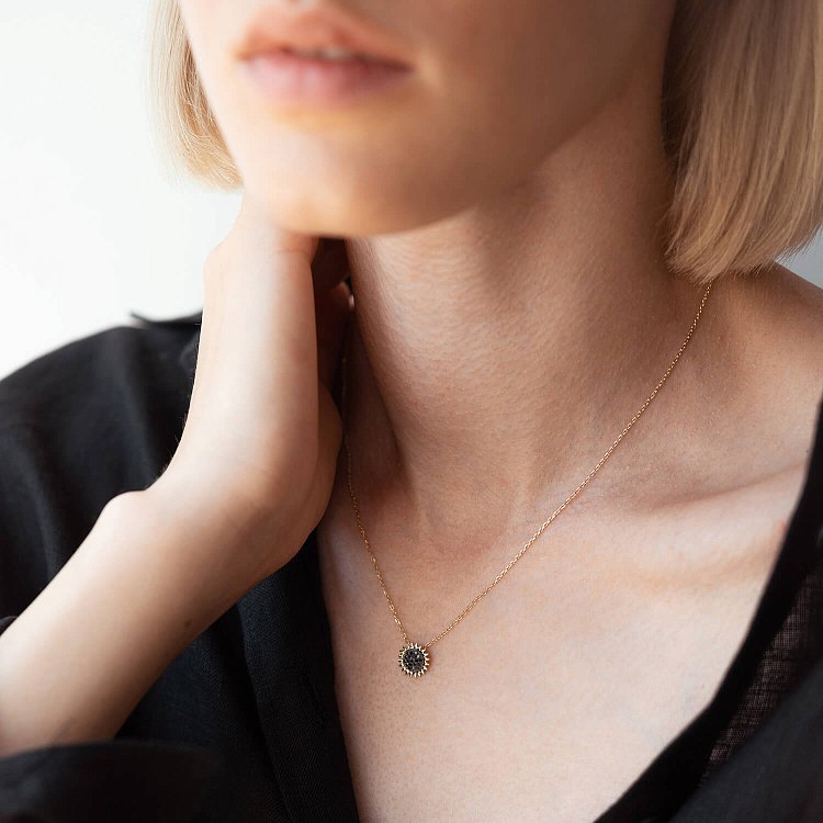 Золоте кольє "Соняшник" з чорними діамантами 726133122 від ювелірного магазину Онікс - 6