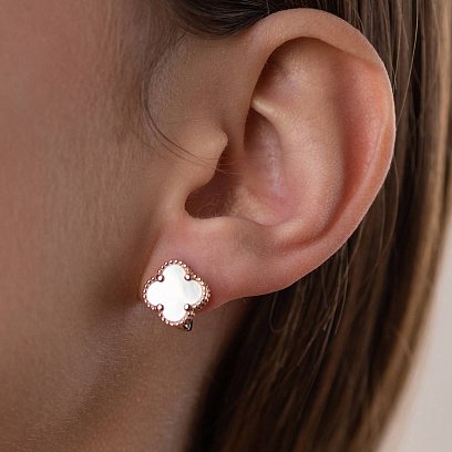 Золотые серьги "Клевер" (перламутр) с06364 №2