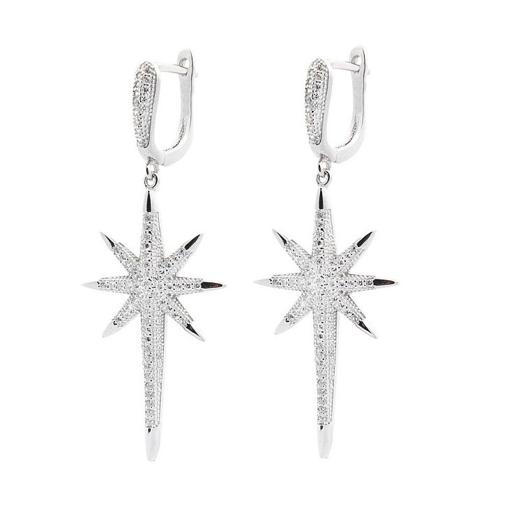 Срібні сережки "Зірочка" з фіанітами 121721 від ювелірного магазину Онікс - 2