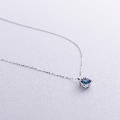 Золотое колье (топаз "Лондон Блю", бриллианты) колб0121sm №3