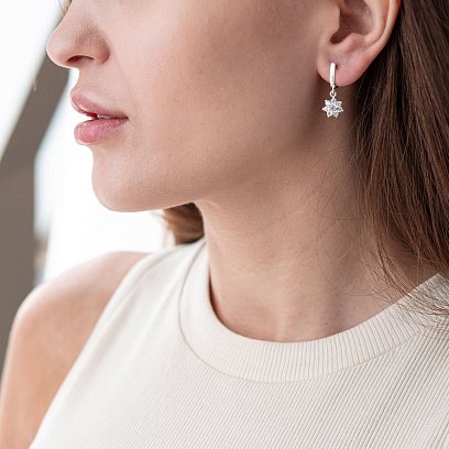 Срібні сережки "Квіточки" (фіаніт) 121197 №2