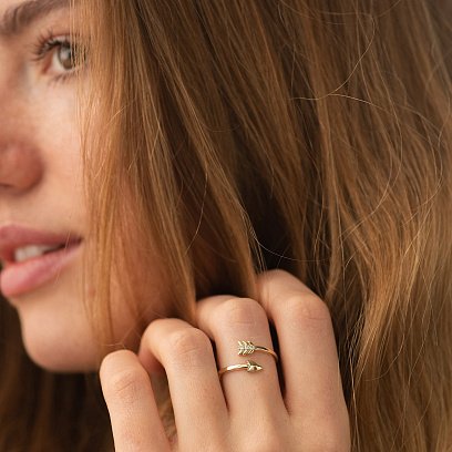 Каблучка "Стріла" в жовтому золоті (фіаніти) к08172 №8