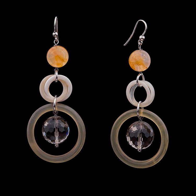 Сережки з слоновою кісткою, кварцом і кварцом димчастим с235с23 - 2 Сережки з слоновою кісткою, кварцом і кварцом димчастим с235с23 від ювелірного магазину Онікс - 2