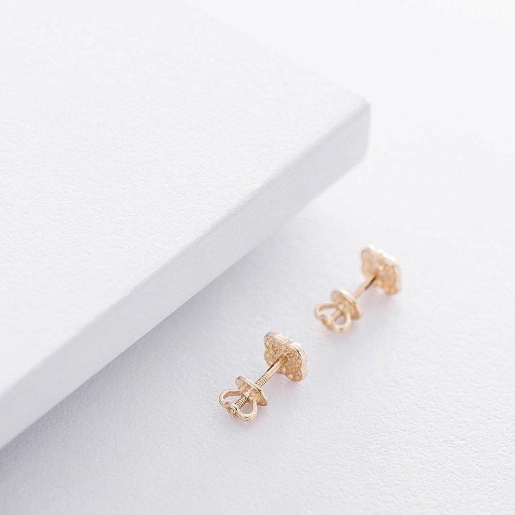 Золотые  серьги-пусеты "Клевер" (фианит) с06182 от ювелирного магазина Оникс - 3