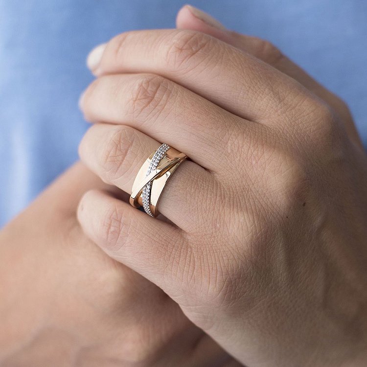 Золотое кольцо (фианиты) к05017 от ювелирного магазина Оникс - 3