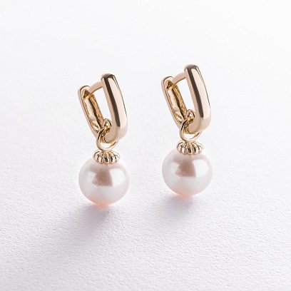 Сережки в жовтому золоті (культ. прісн. перли) с08589
