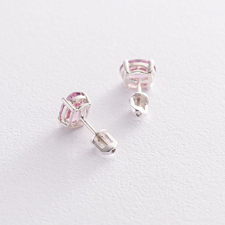 Срібні сережки-пусети з рожевими топазами 121967 від ювелірного магазину Онікс - 3