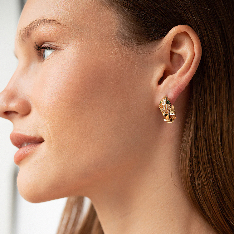 Серьги "Змеи" в желтом золоте (фианиты) с09201 от ювелирного магазина Оникс - 1