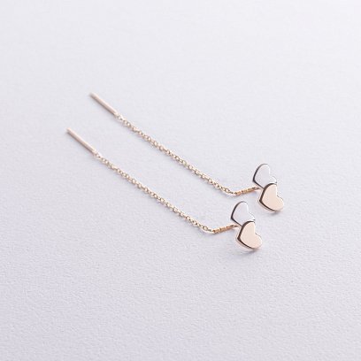 Золотые серьги - протяжки "Сердечки" с08804 №2