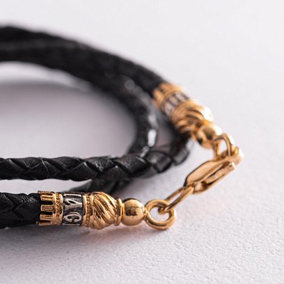 Шкіряний шнурок "Спаси і збережи" зі срібною позолоченою застібкою (3 мм) 18328 №2