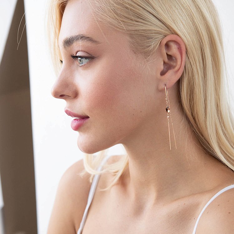 Золотые серьги - протяжки "Звездочки" (эмаль) с07609 от ювелирного магазина Оникс - 2