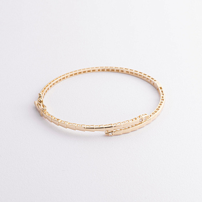 Жорсткий браслет "Змія" у жовтому золоті (фіаніти) б05629 №3