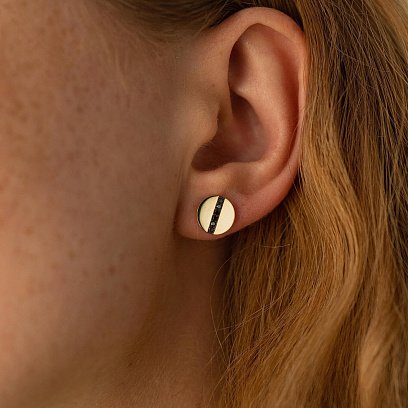 Серьги - пусеты с черными бриллиантами (желтое золото) 334993122 №4