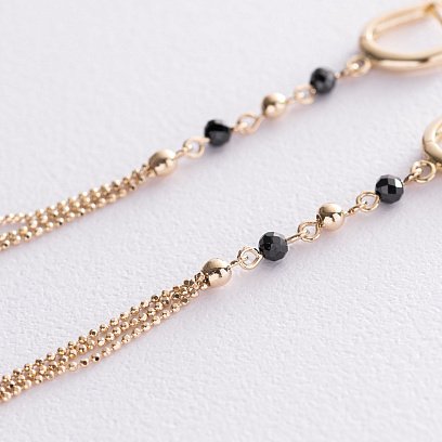 Золотые серьги "Шарики" с черными фианитами с07207 №3