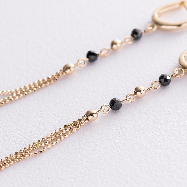 Золотые серьги "Шарики" с черными фианитами с07207 от ювелирного магазина Оникс - 3