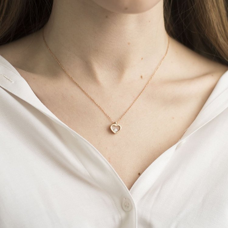 Золотое колье "Сердце" (фианит, ювелирное стекло) кол01461 от ювелирного магазина Оникс - 2