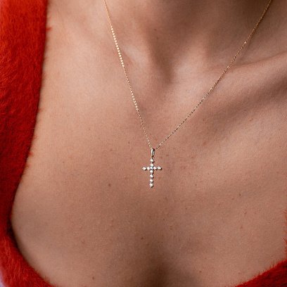 Крестик с бриллиантами (желтое золото) пб0334gm №2