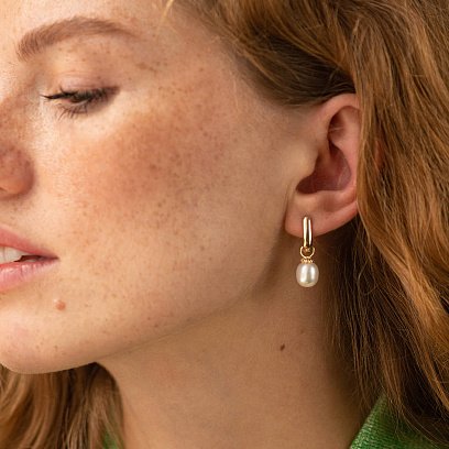 Сережки в жовтому золоті (культ. прісн. перли) с08535 №3