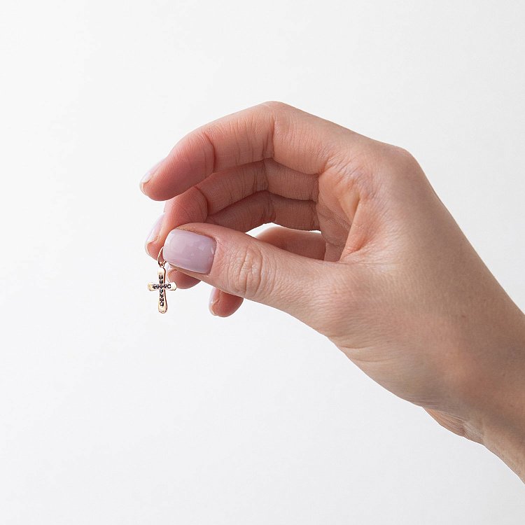 Золотий хрестик з чорними фіанітами п03631 від ювелірного магазину Онікс - 1