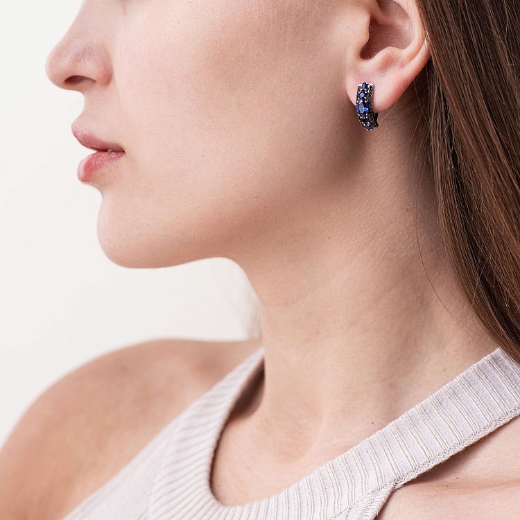 Срібні сережки з сапфірами і фіанітами 2943/9р-NSPH від ювелірного магазину Онікс - 1