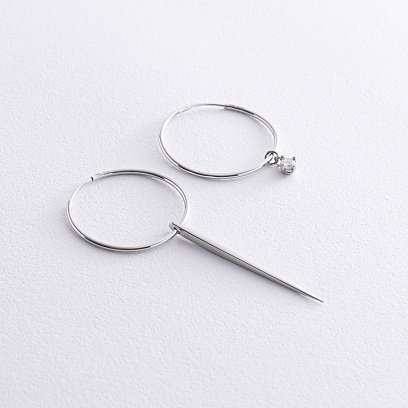 Серебряные серьги - кольца "Асимметрия" 4853