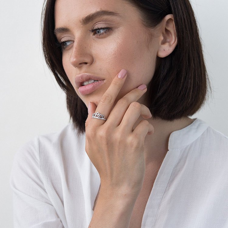 Золотий перстень "Корона" (фіаніт) к06271 від ювелірного магазину Онікс - 1